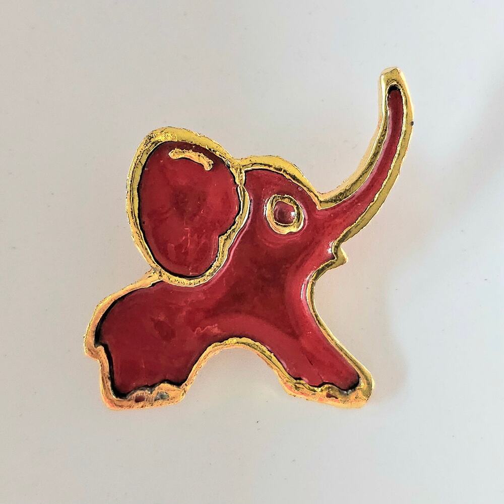 Vintage Pin‎ Brooch Red Gold Enamel Elephant Animal Novelty Gift Jewelry Women
